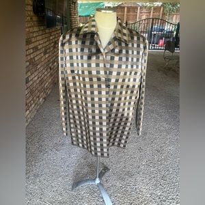 Peggy Jennings uno button coat blazer silk plaid  Fits XL